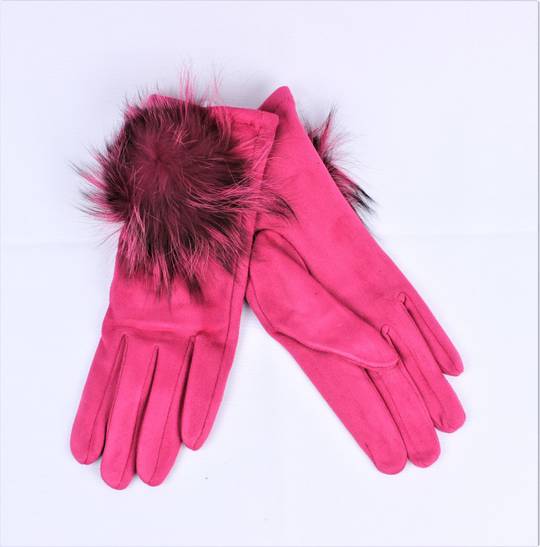 Shackelford faux suede glove with large fur pompom fuschia Style; S/LK4854